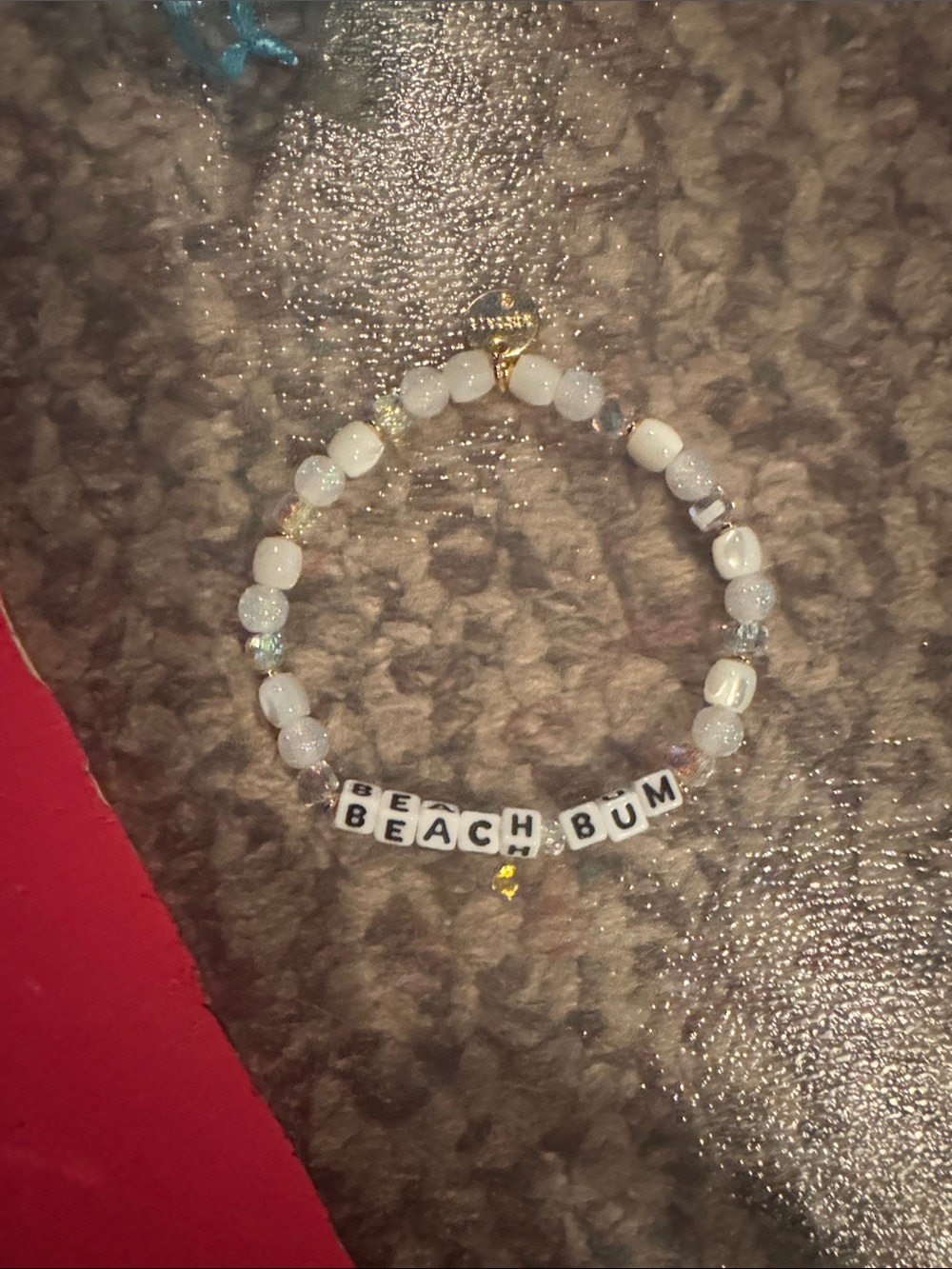 BNWT little words project BEACH BUM blue & white Beaded Stretch Bracelet